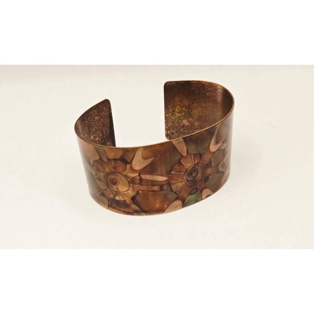 Vintage Artisan Flame Colored Copper 1 1/4” Wide Cuff Bracelet